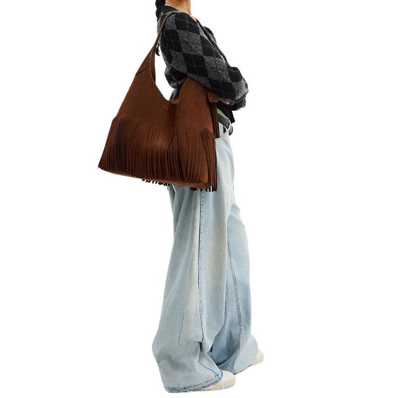 COACH Brooklyn 39 Fringe Swinging Fringe Trim Suede Single Shoulder Bag Large Women's Warm Brown