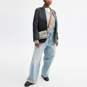 COACH Tabby 26 Imitation Crystal Denim Fabric Crossbody Shoulder Bag Medium Size Women's Silver