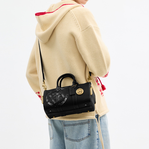 COACH x CLOT Collaboration COMPASS 25 Printed Design Zipper Closure Leather Handbag Medium Women's Mixed Black