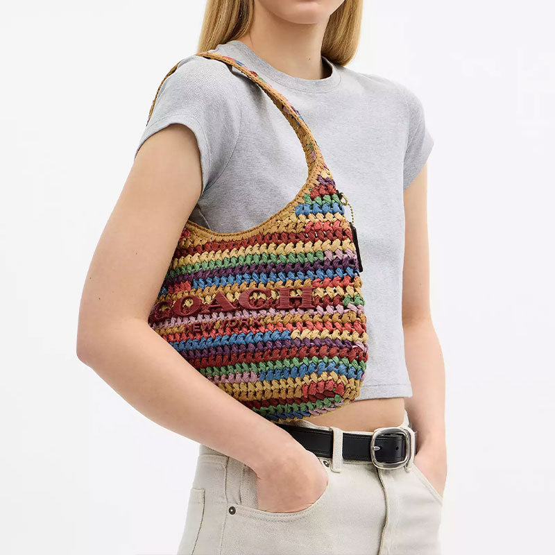 COACH Brooklyn 28 Woven Design Magnetic Closure Straw Weave Cellulose Material hobo Bag Single Shoulder Bag Small Women's Multiple Colors