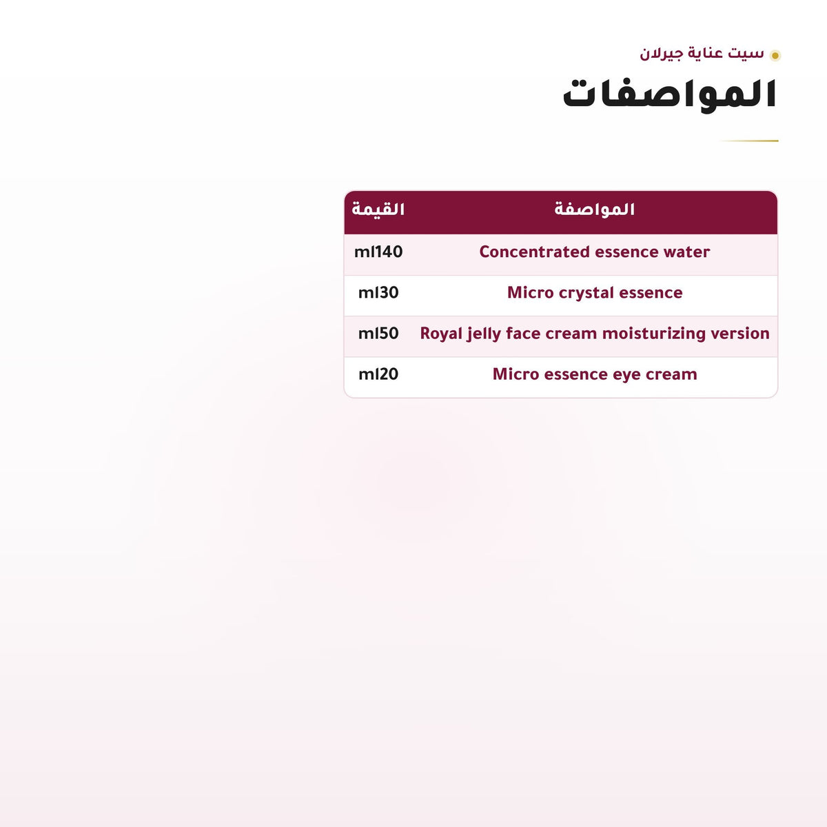 سيت عناية جيرلان بخلاصة الأوركيد الملكية مع مواصفات السعات بالملليلتر، لقطة 2