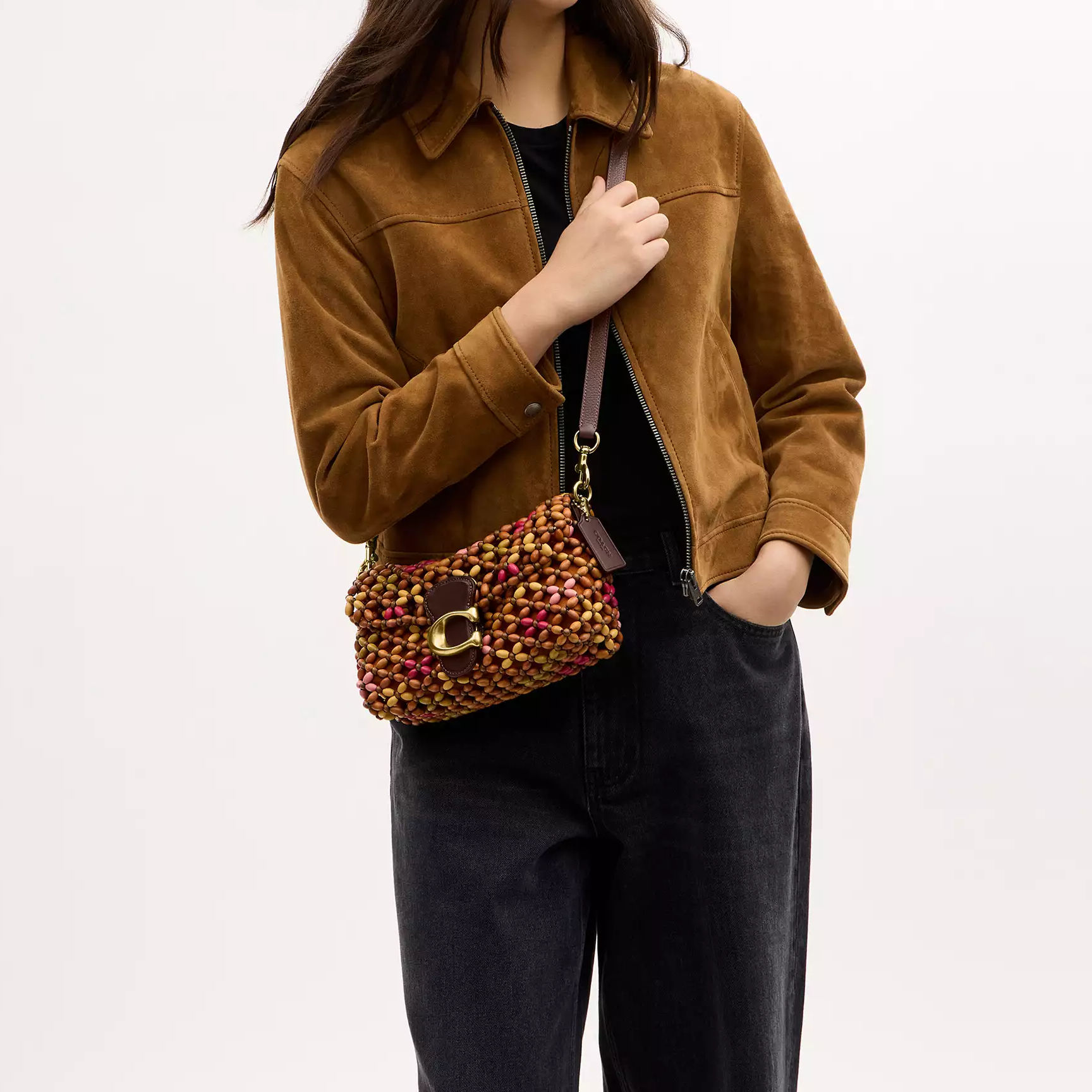 COACH Tapby 26 Wooden Bead Snap-Closure Wood Blend Leather Single Shoulder Bag Medium Women's Maple Style