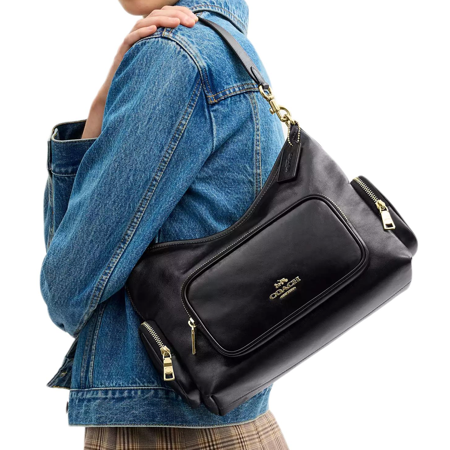COACH Laurel 30 Zipper Detachable Shoulder Strap Leather Single Shoulder Bag Large Women's Black