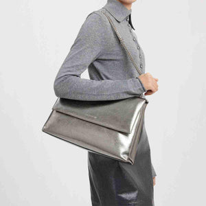 حقيبة Charles & Keith لون Metallic Silver مع سلسلة كتف.