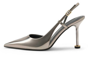 CHARLES & KEITH حذاء كعب عالي Slingback نسائي لامع بمقدمة مدببة.