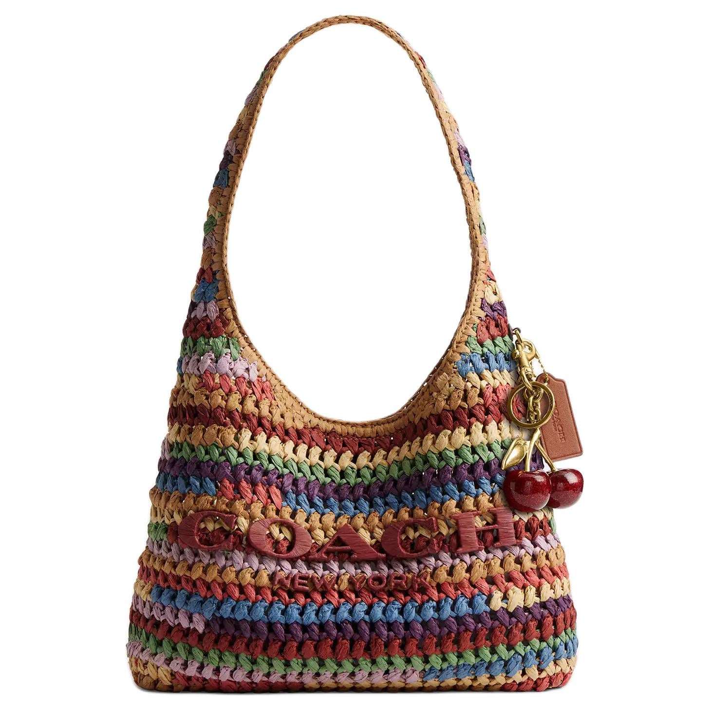 COACH Brooklyn 28 Woven Design Magnetic Closure Straw Weave Cellulose Material hobo Bag Single Shoulder Bag Small Women's Multiple Colors