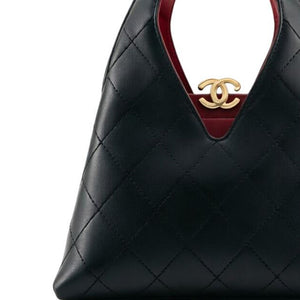 CHANEL 26A Haute Craft Workshop Series Chip Edition Gold Label Double C Logo Quilted Calfskin Handbag for Women, Black