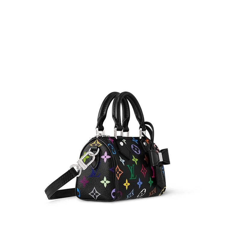 حقيبة Louis Vuitton Nano Speedy بنقشة Murakami الملونة سوداء.