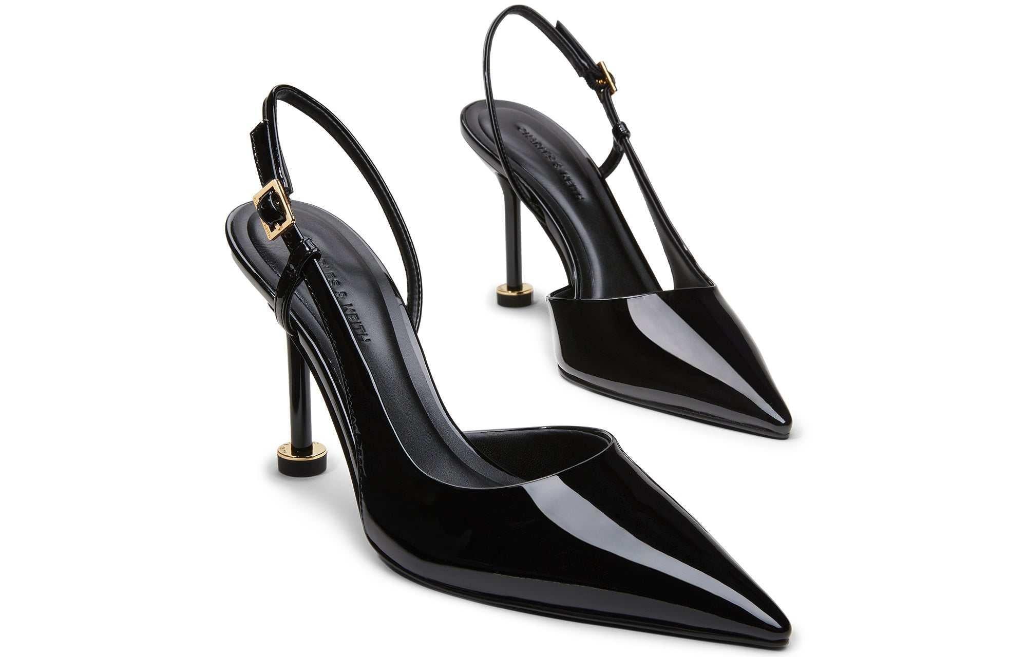 CHARLES & KEITH حذاء كعب عالي Slingback نسائي لامع بمقدمة مدببة.