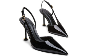 CHARLES & KEITH حذاء كعب عالي Slingback نسائي لامع بمقدمة مدببة.