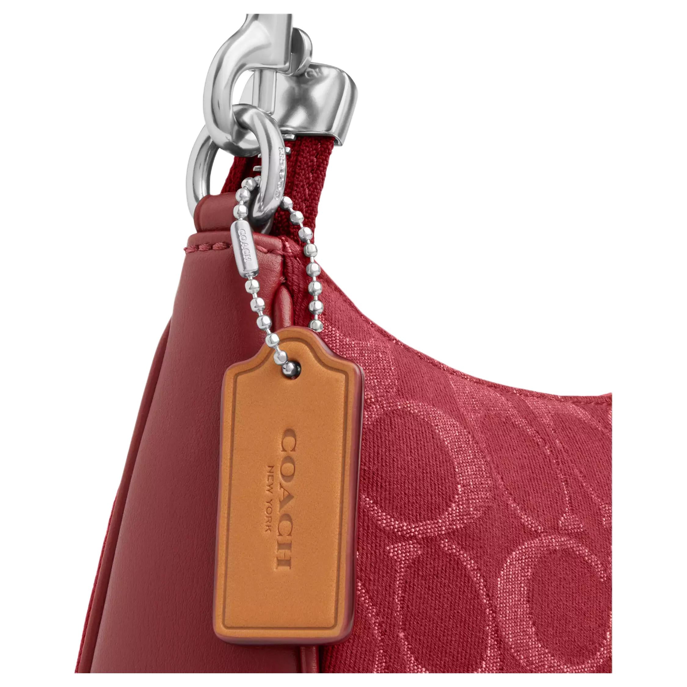 COACH Teri 24 Zipper Closure Denim Single Shoulder Bag Medium Size Women's Red