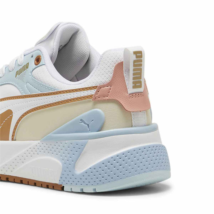 Puma multicolor sneakers with apricot and sky blue details for women.