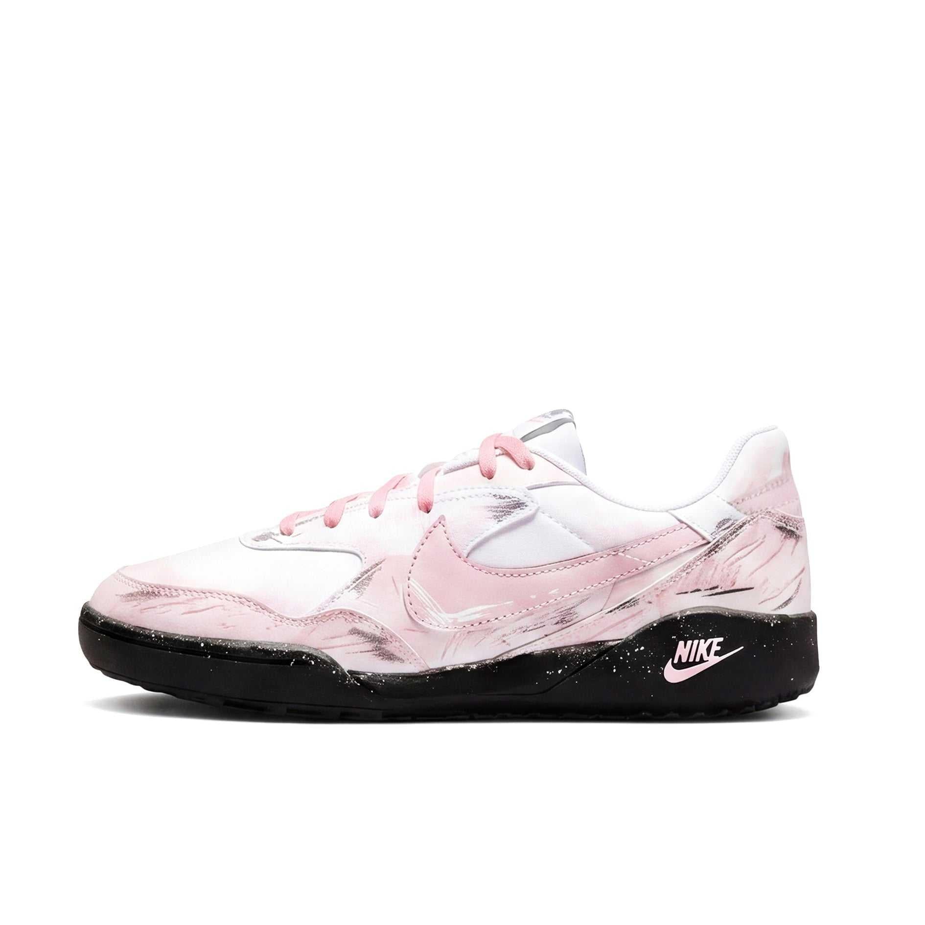 حذاء Nike Sneakers بتصميم فني باللون الوردي والأبيض.