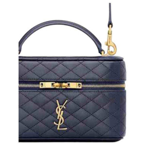 SAINT LAURENT Blue حقيبة مستحضرات تجميل جلد ماعز فاخرة ومبطنة | أصلي.