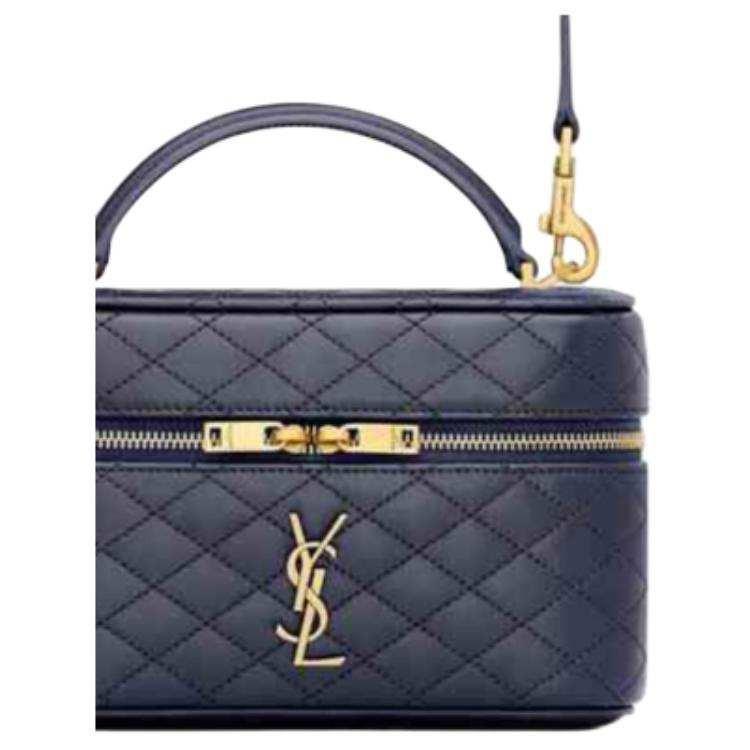 SAINT LAURENT Blue حقيبة مستحضرات تجميل جلد ماعز فاخرة ومبطنة | أصلي.