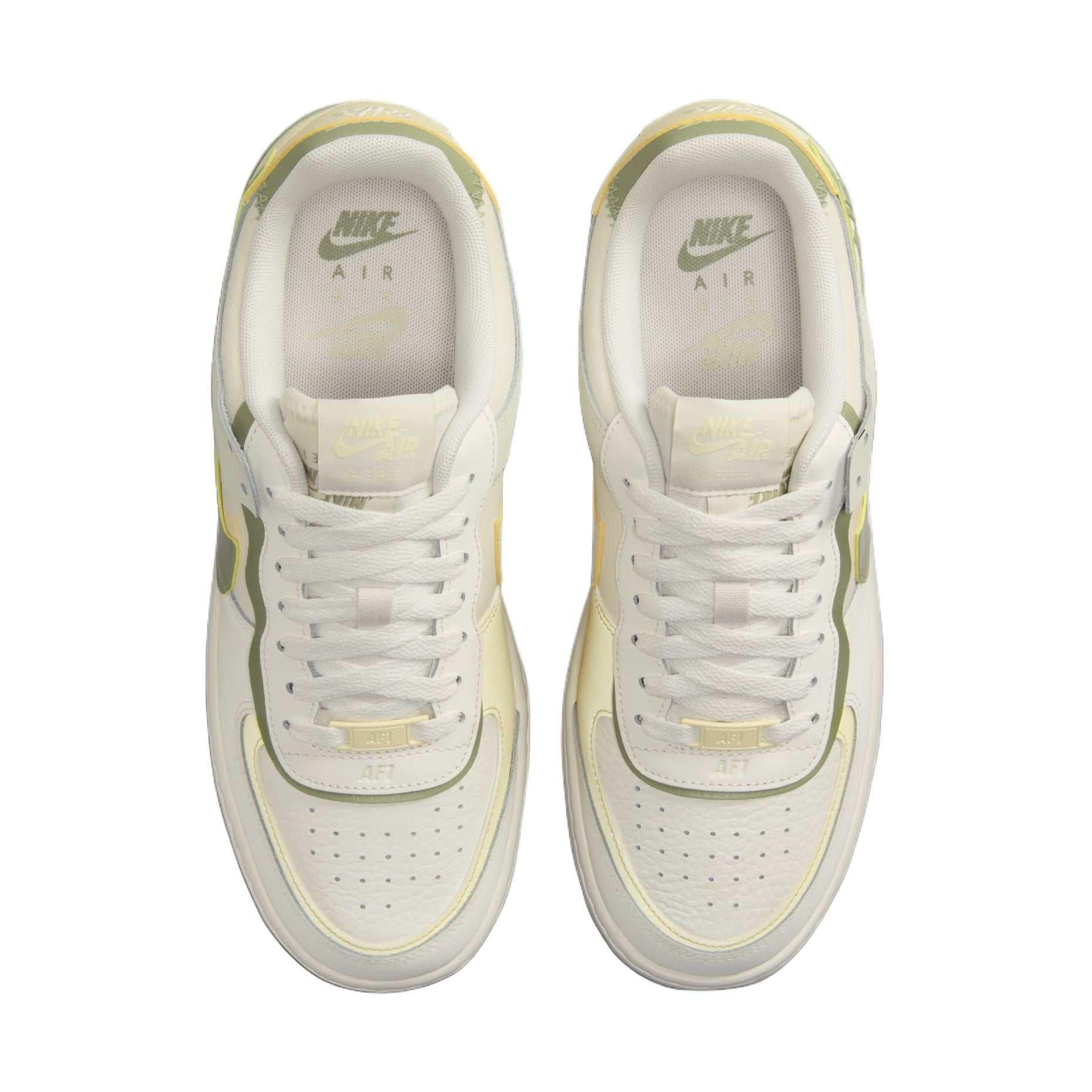 حذاء Nike Air Force 1 Shadow باللون الأصفر والزيتوني.