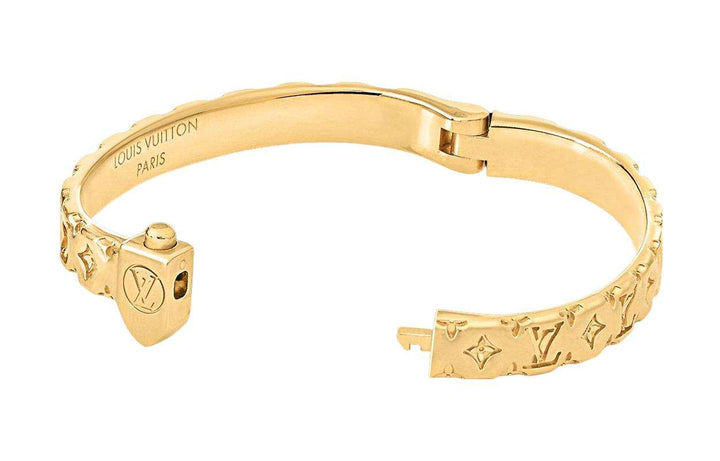 LOUIS VUITTON embossed monogram embellished with metal bracelet women's gold