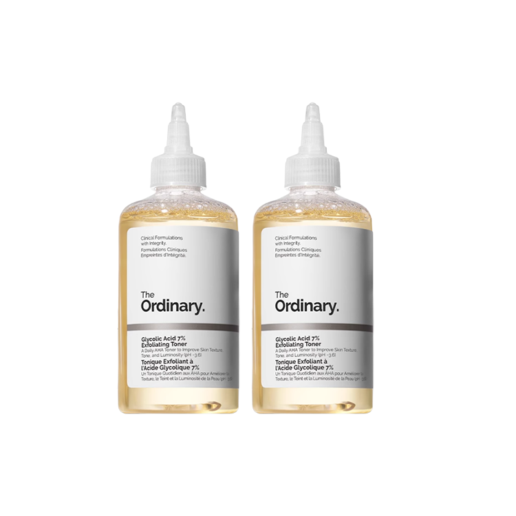 عبوتان من تونر الغلايكوليك بشعار The Ordinary جنباً إلى جنب