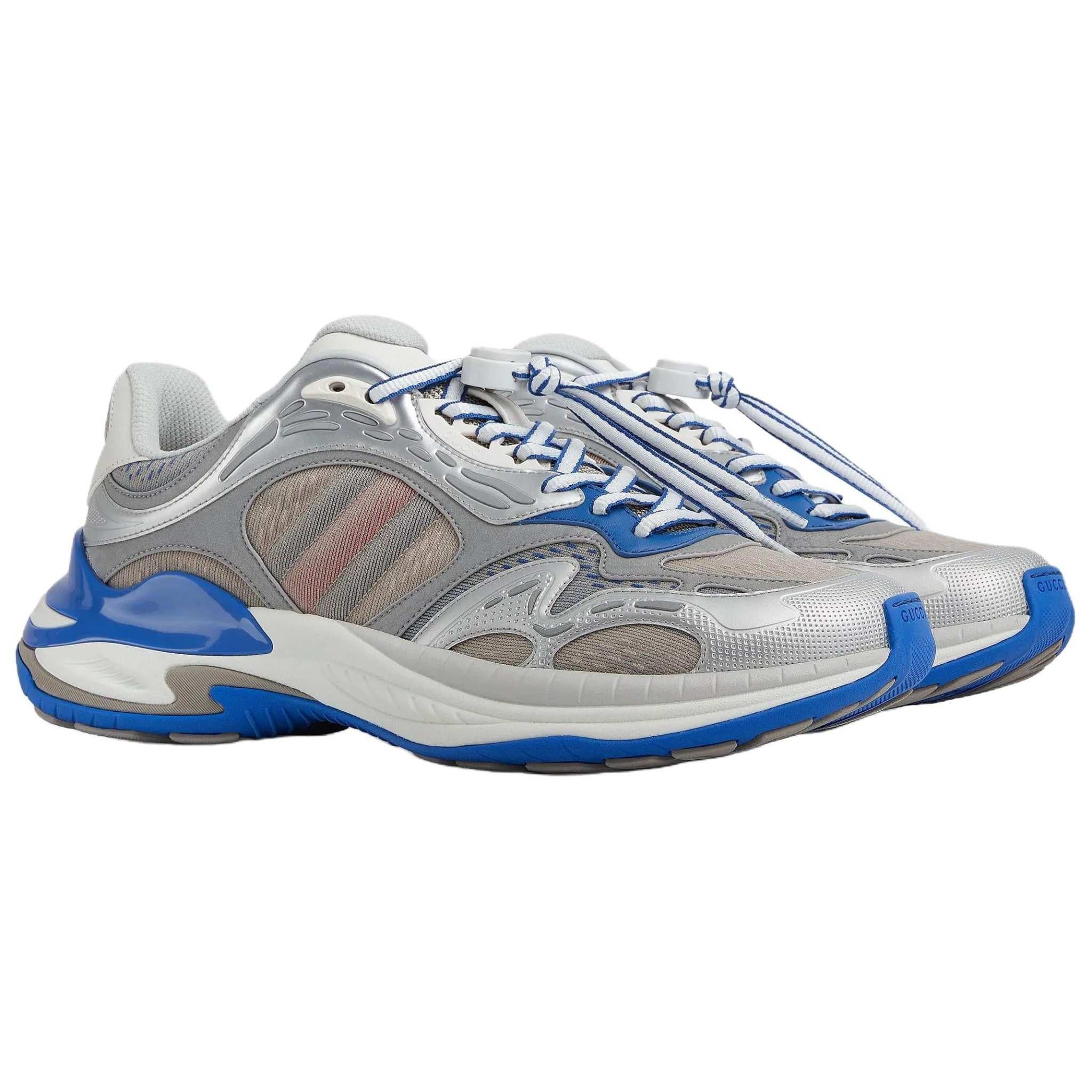 GUCCI  2.0 Mesh Leather Round Blue Grey.