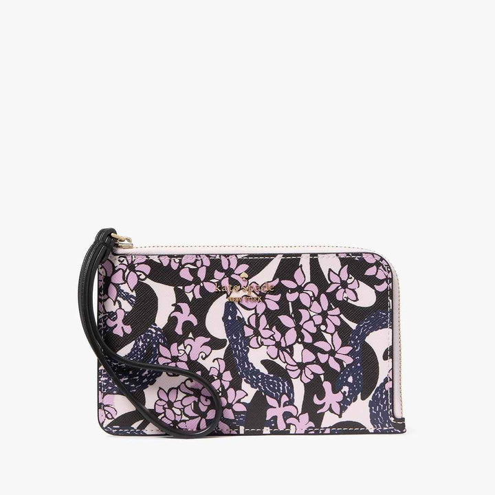 Kate Spade limited edition snake design wallet with pink floral patterns and wrist strap.