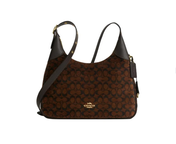كوتش COACH Ella 36 brand logo zipper closure fabric underarm shoulder bag large size women's truffle brown