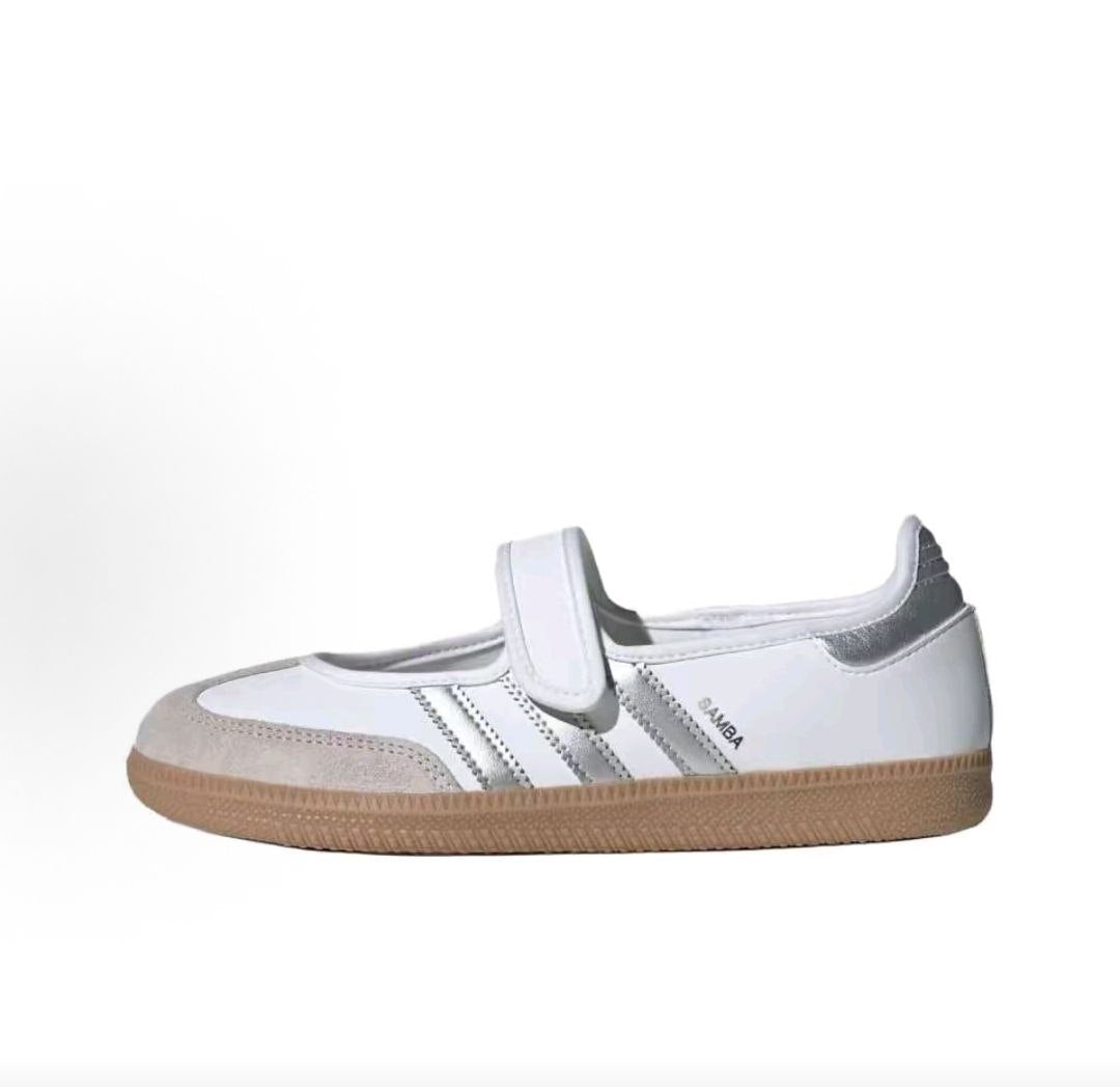 حذاء adidas Samba Mary Jane أبيض وفضي أصلي 100%