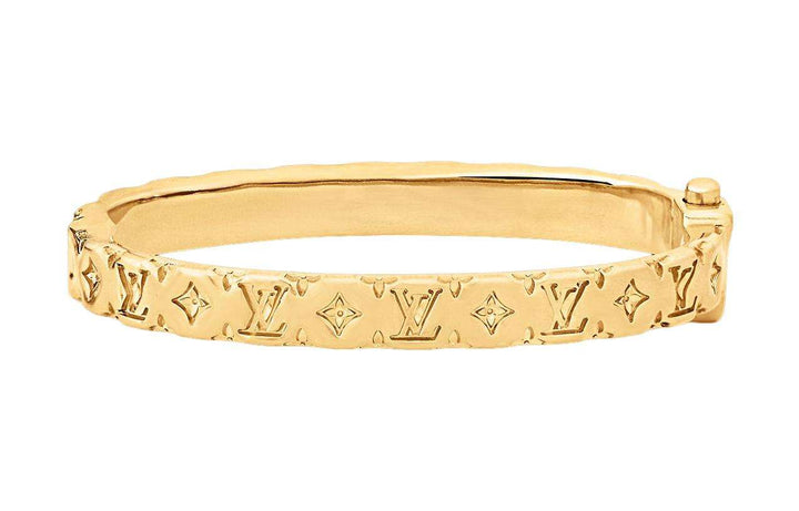 LOUIS VUITTON embossed monogram embellished with metal bracelet women's gold