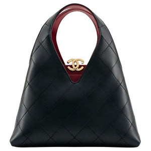 CHANEL 26A Haute Craft Workshop Series Chip Edition Gold Label Double C Logo Quilted Calfskin Handbag for Women, Black