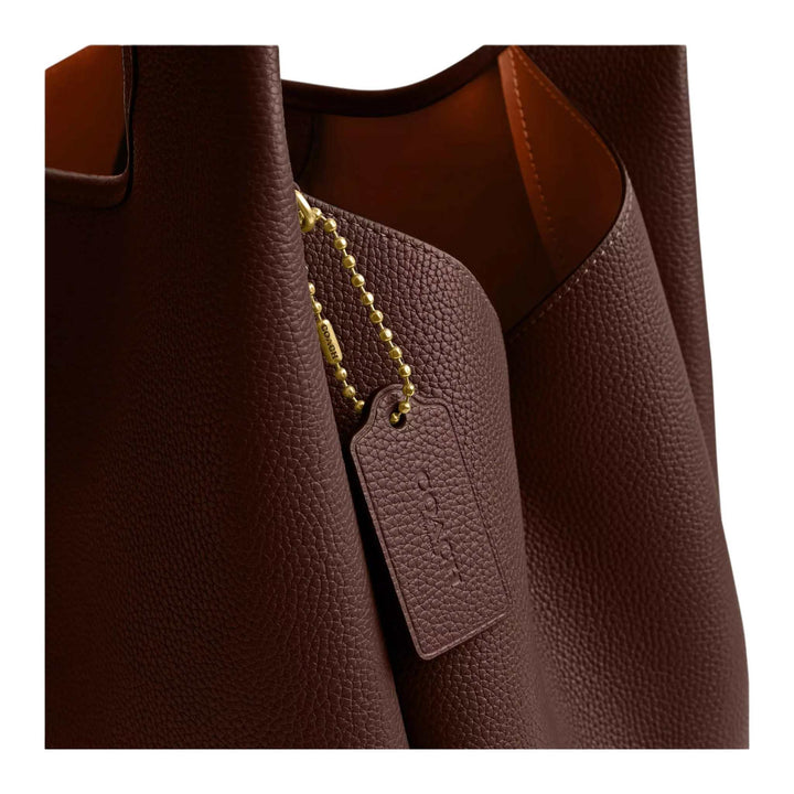 COACH Lana 33 gold-toned brand logo Polished pebbled leather Tote shoulder bag large Women's brown