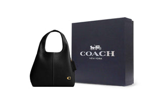 COACH Lana 23 Solid Gold Label Zipper Quilted Hardware Buckle Pebble Pattern Leather Single Shoulder Handbag Medium Size Women's Black