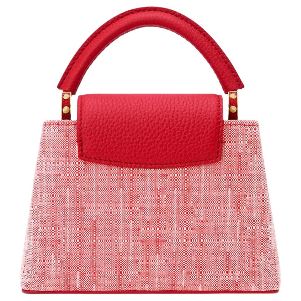 LOUIS VUITTON Capucines Nautical Series Gold Hardware Chain Tweed Single Shoulder Crossbody Handbag Mini Women's Fiery Red