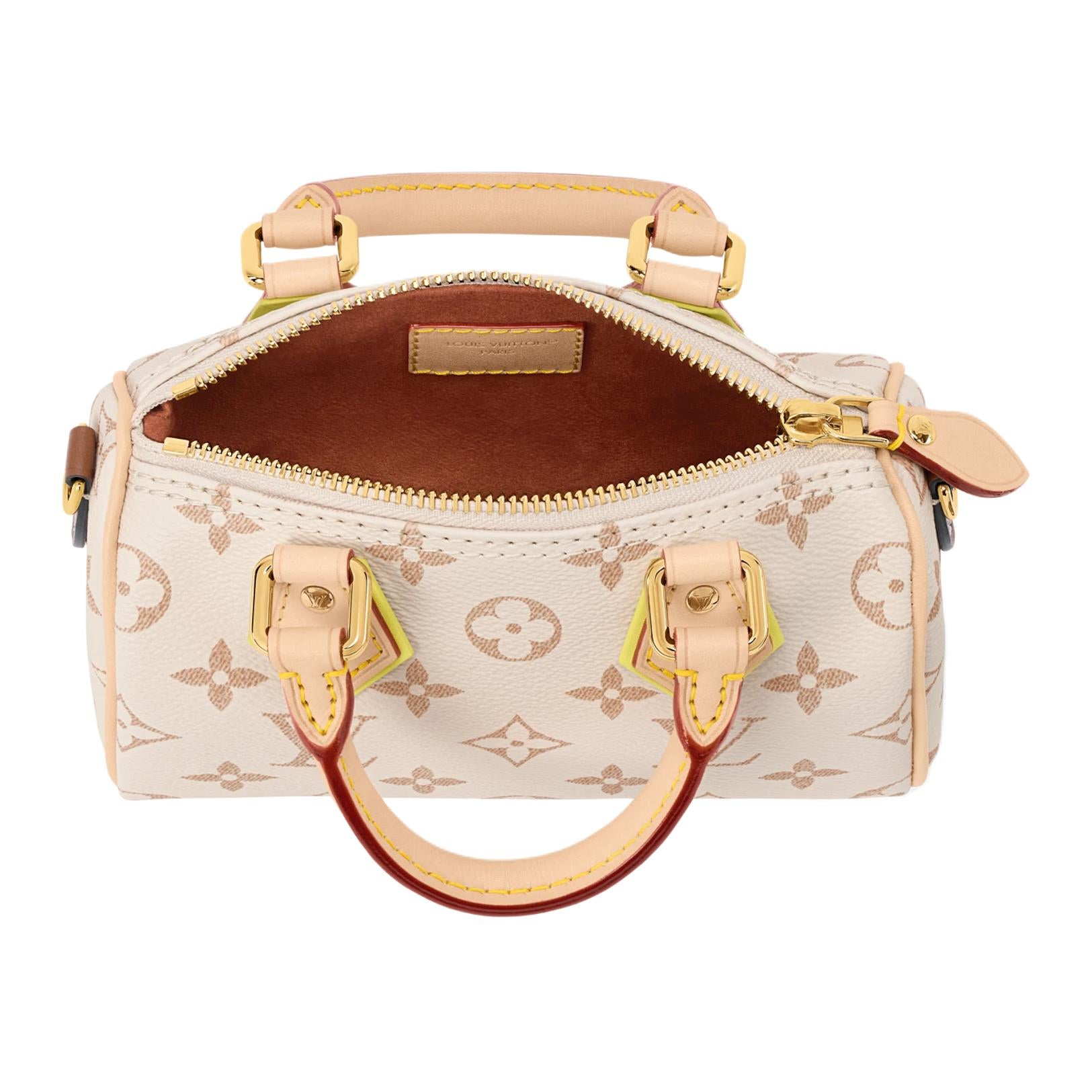 LOUIS VUITTON NANO SPEEDY Color-Block Rivet Design Hanging Charm Monogram Dune Coated Canvas Single Shoulder Crossbody Handbag Women's Beige