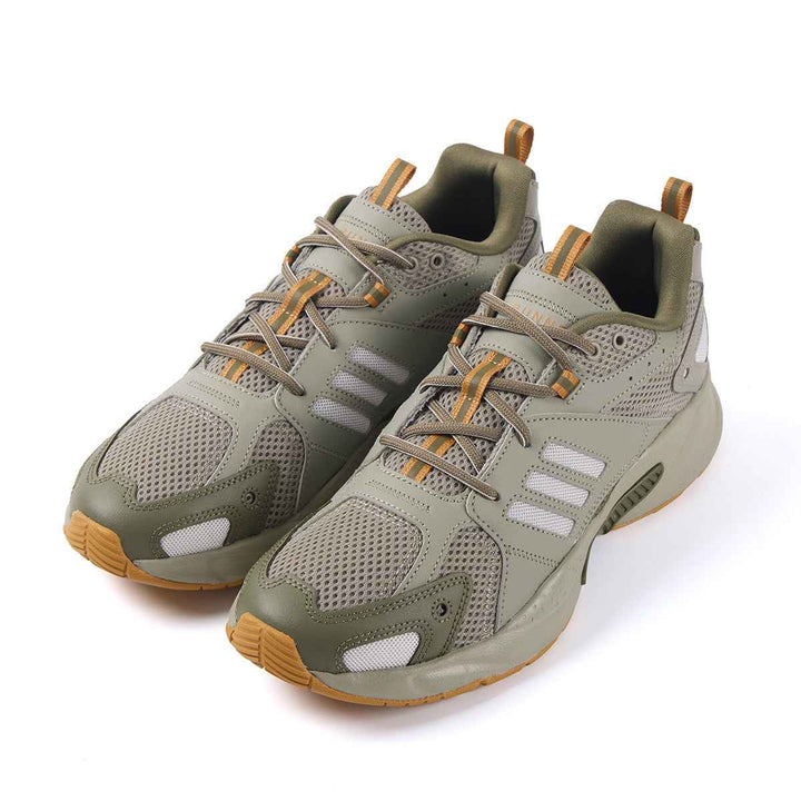 adidas JZ Runner shoes in olive and gray with orange accents, designed for outdoor adventures and all-day comfort.