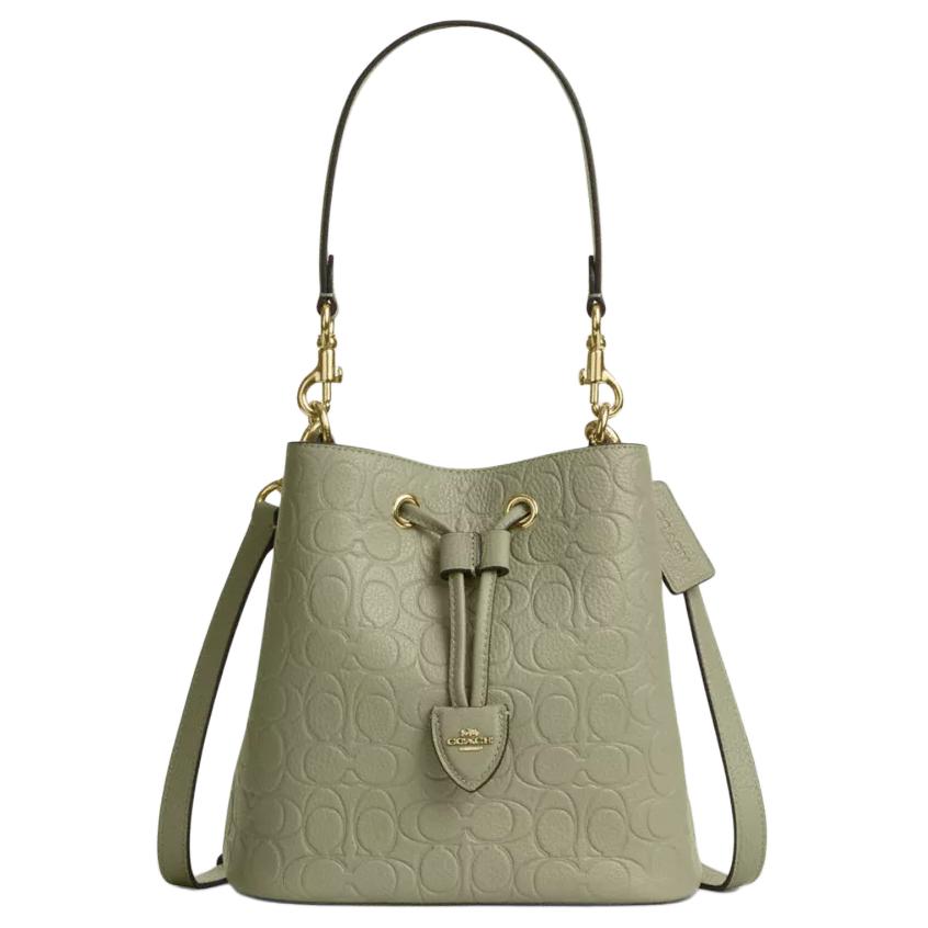 COACH Rowan 21 Letter-Embossed Gold Hardware Accessories Pebble Pattern Leather Bucket Bag Single Shoulder Small Women's Pistachio Green