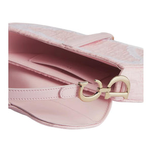 DIOR OBLIQUE Printed Saddle Bag Cowhide Leather Handbag Small Women's Soft Pink