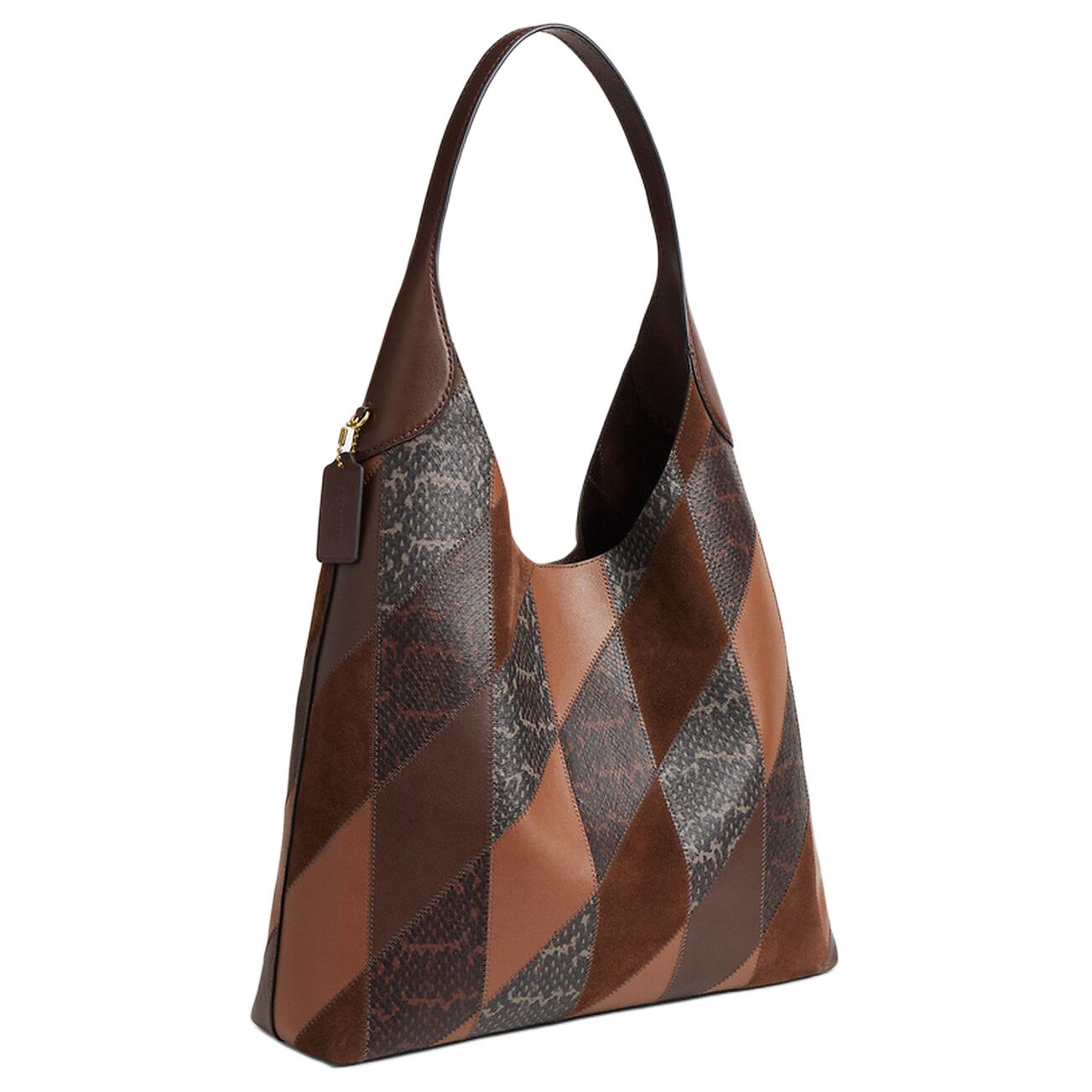 COACH Brooklyn 39 Metal Hardware Snake Leather Combined Cowhide Single Shoulder Bag Large Women's Brown