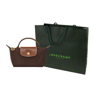 شنطة لونج شامب البنية مع حقيبة التسوق الخضراء