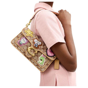 COACH x BRAIN DEAD Collaboration Soft Tabby 26 Classic Logo Hardware Fabric Combination Cowhide Single Shoulder Bag Medium Size Women's Khaki Color