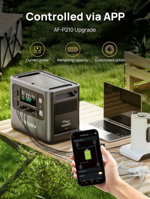 محطة الطاقة المحمولة AF-P210 بقوة 2400W مع لوح شمسي 400W من AFERIY.