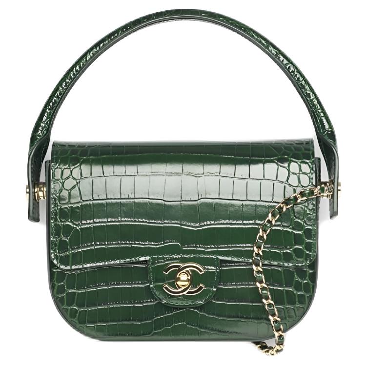 حقيبة Chanel جلد بنقش التمساح باللون الأخضر الداكن