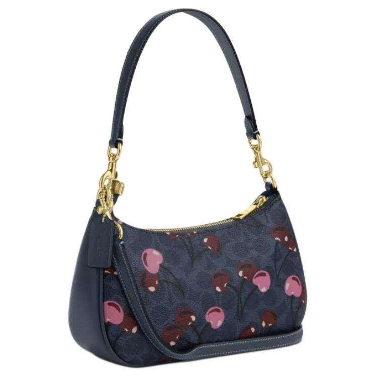 Coach Teri Shoulder Bag with Cherry Print (Blue) - حقيبة كوتش تيري كحلي بنقشة الكرز.