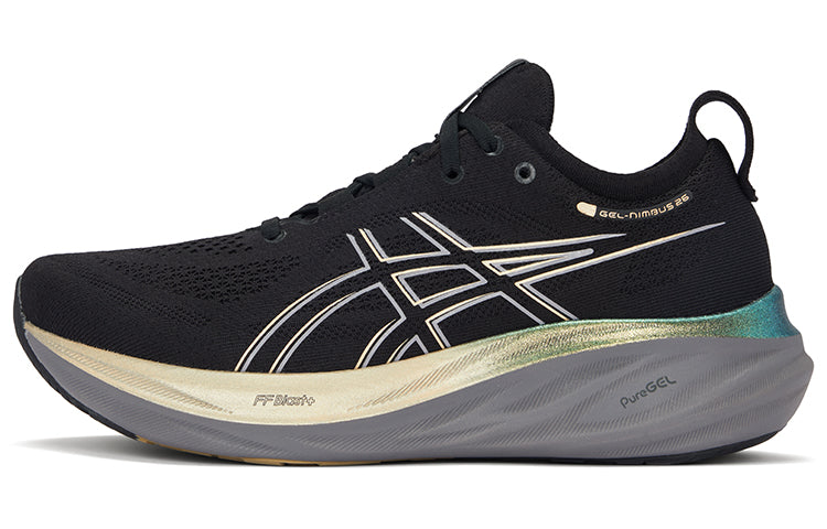حذاء جري ASICS GEL-Nimbus 26 لون أسود وذهبي مريح جداً