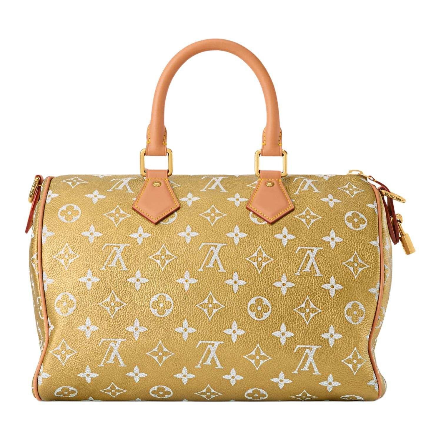 حقيبة Louis Vuitton Speedy Bandoulière بتصميم مميز باللون الذهبي.