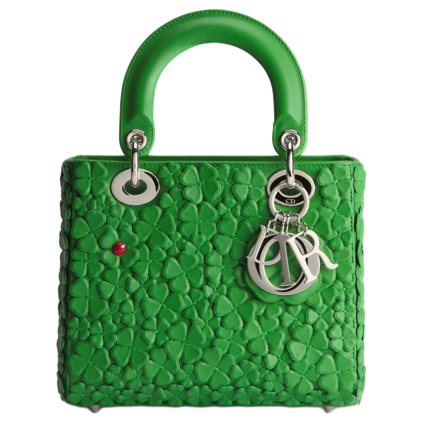 حقيبة يد Lady Dior خضراء بنقشة البرسيم ثلاثية الأبعاد