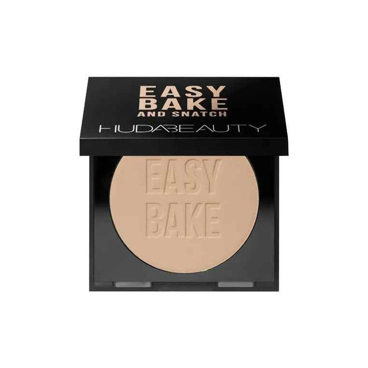 Huda Beauty Easy Bake and Snatch pressed powder compact with soft matte finish for long-lasting wear
