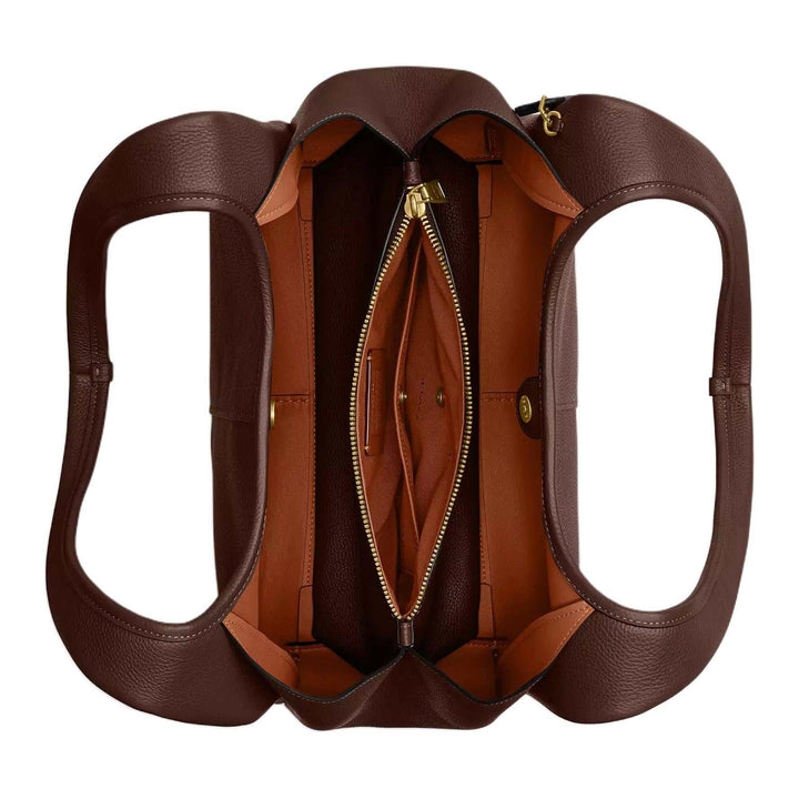 COACH Lana 33 gold-toned brand logo Polished pebbled leather Tote shoulder bag large Women's brown