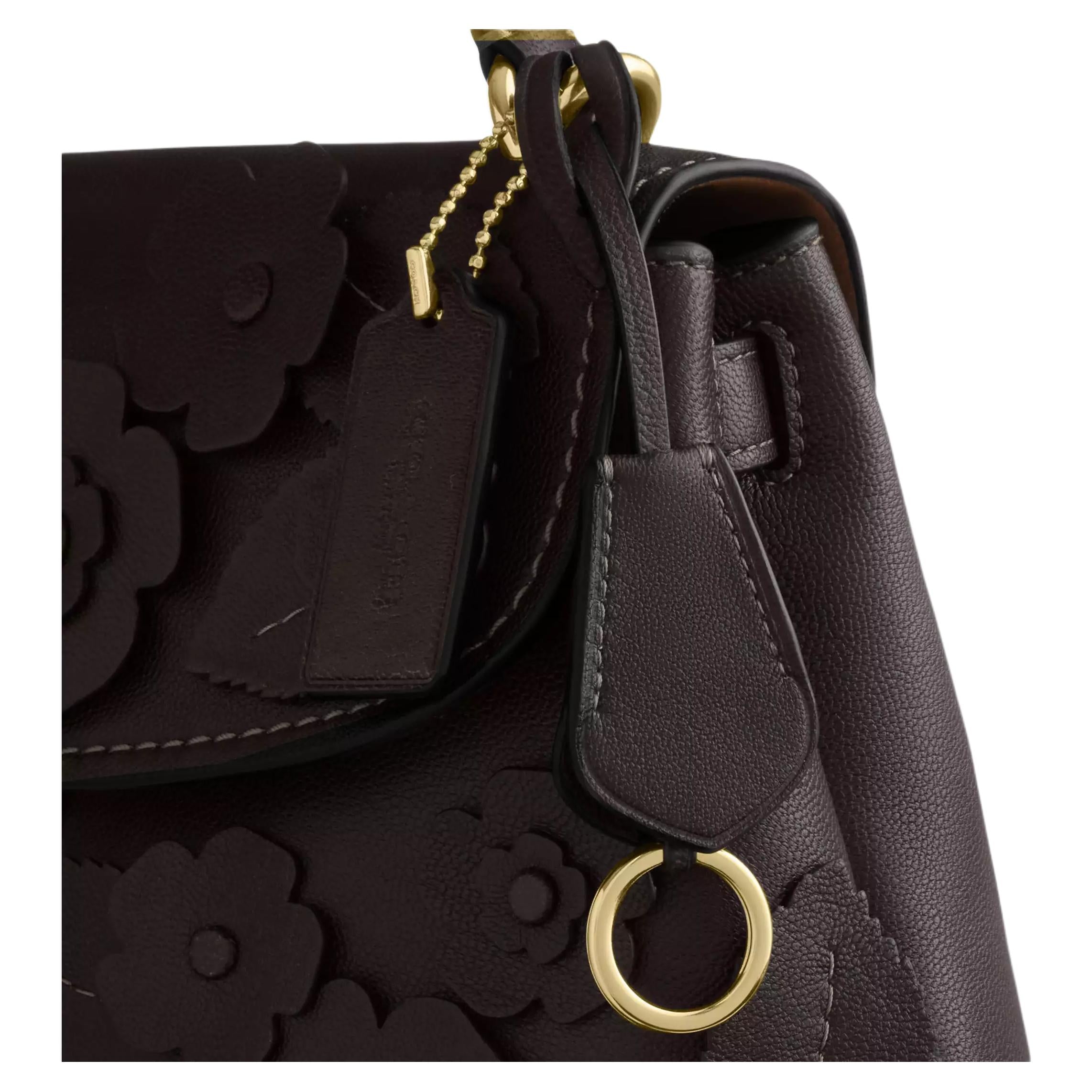 COACH Emory 21 Floral Decals Gold Hardware Smooth Leather Handbag Small Women's Maple Color