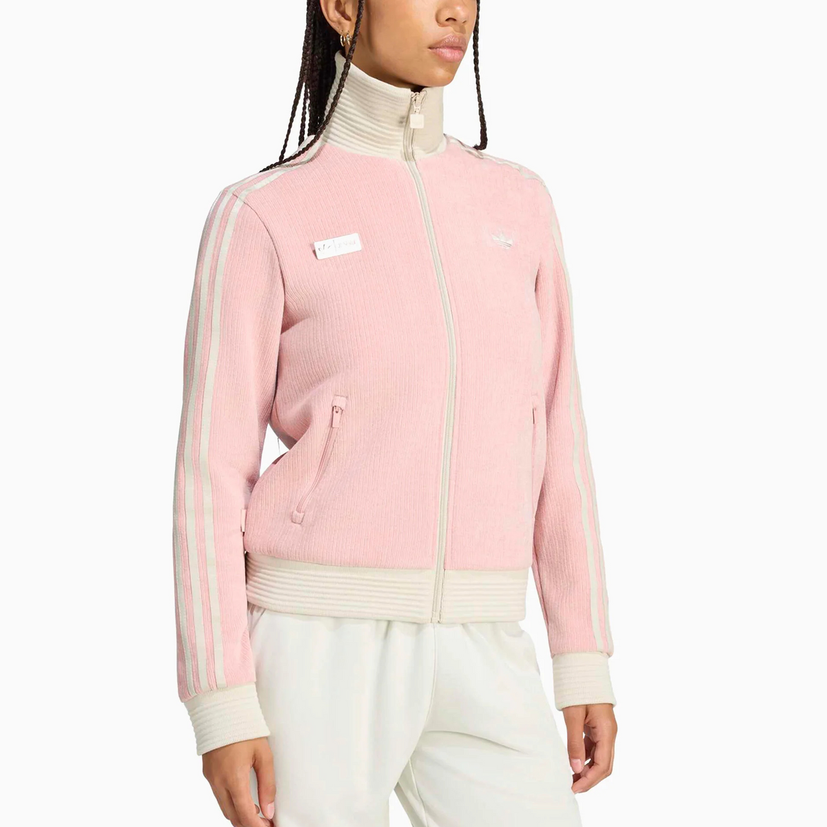 جاكيت اديداس جيني الوردي للنساء بأكمام طويلة