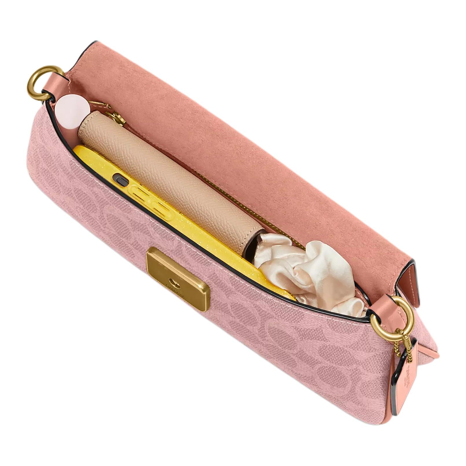 COACH Jet 25 brand logo coated canvas with calfskin shoulder bag, medium size, women's, pink