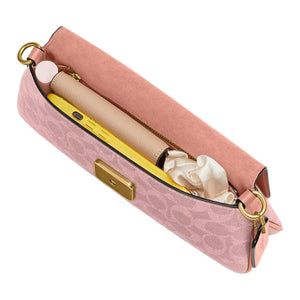 COACH Jet 25 brand logo coated canvas with calfskin shoulder bag, medium size, women's, pink